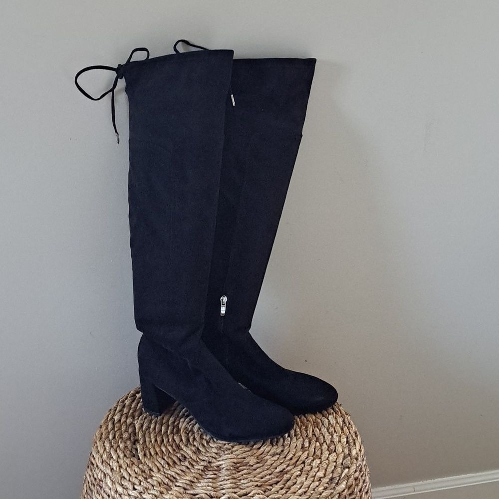 Marc Fisher Womens Malinda Over The Knee Black Suede Boots 3" Heel 20" Shaft 8.5
